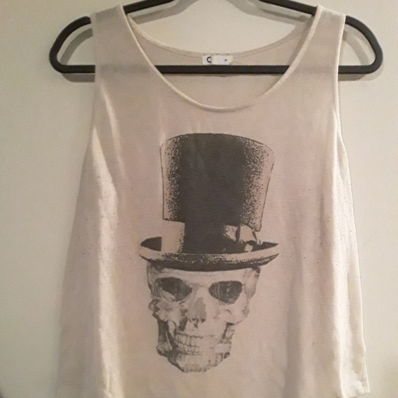 C Womens Tank Top with Skull Wearing Top Hat Print - Picture 4 of 10